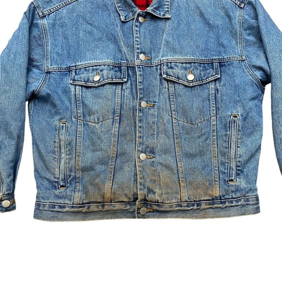 Eddie Bauer Men's Sz M Medium Plaid Flannel Lined Denim Trucker Jacket Coat Vntg - Picture 3 of 9